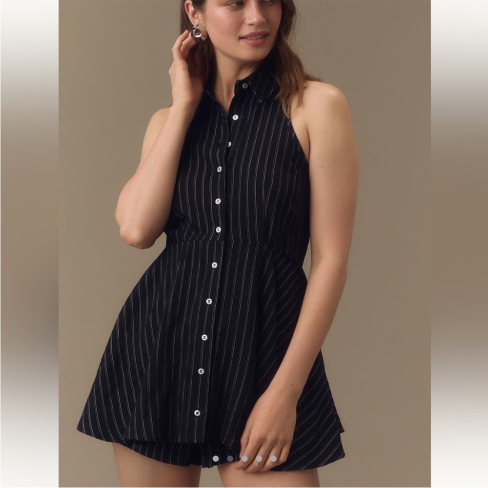 Maeve Black and White Striped Button-Down Dress